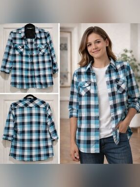 Vans Blue Plaid Button-Up Shirt Long Sleeve Check Pattern